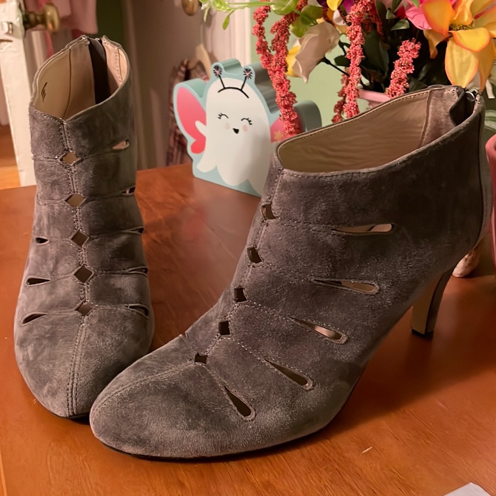 Adrienne Vittadini Dark Gray Vegan Suede Booties